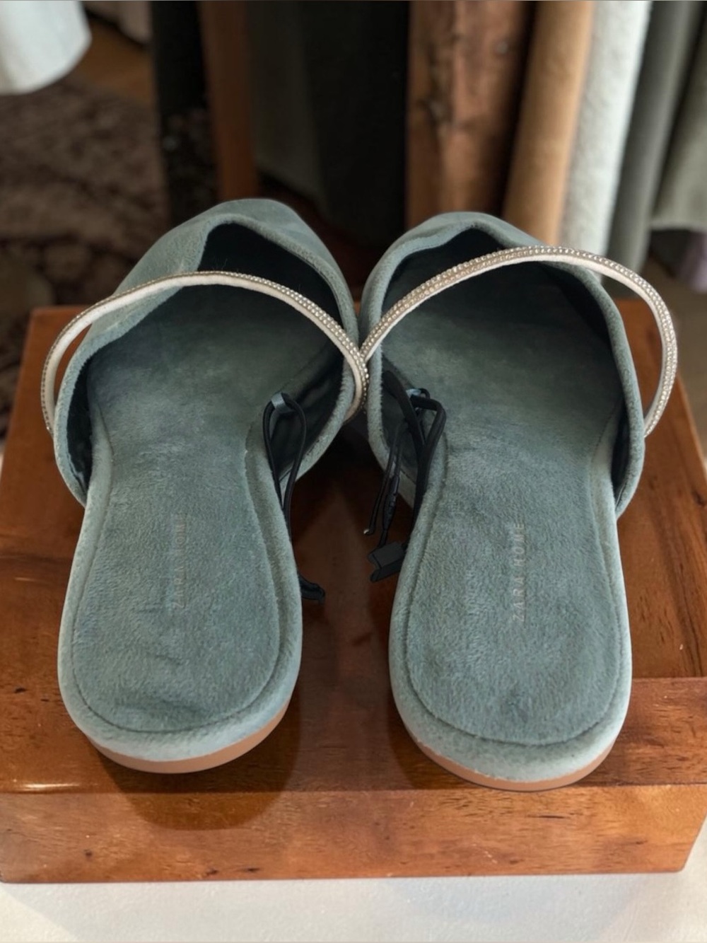 Zara Home Light Blue Green Velvet Mules - Picture 6 of 15